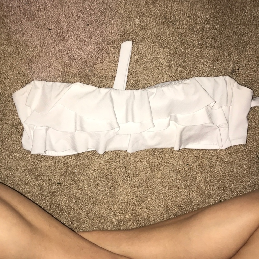 Strapless White Bikini Ruffle Top
